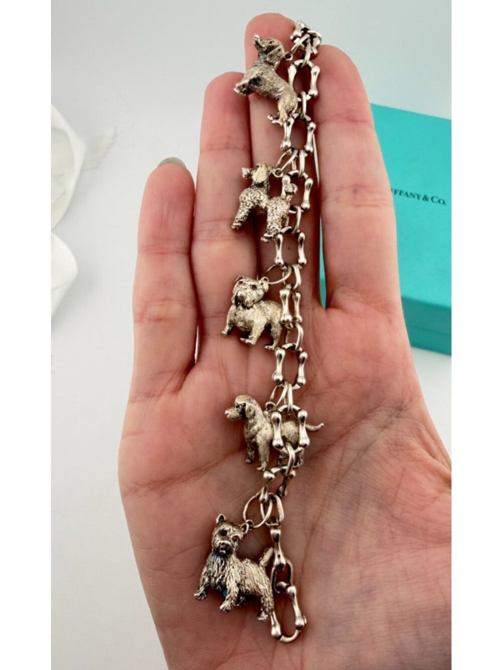 Vintage Tiffany & Co. 5 Dogs Charm Bracelet Sterling Silver Bone Links 7.5in 51g - Picture 3 of 7